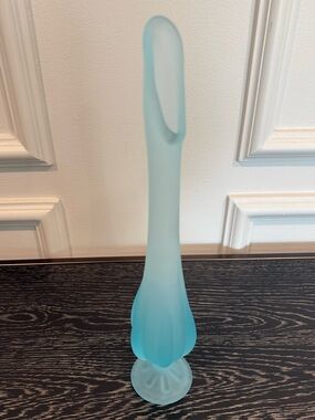 Viking Swung Glass Spring Blue Satin Frosted 6-Petal Vase 12.5 Inches Tall